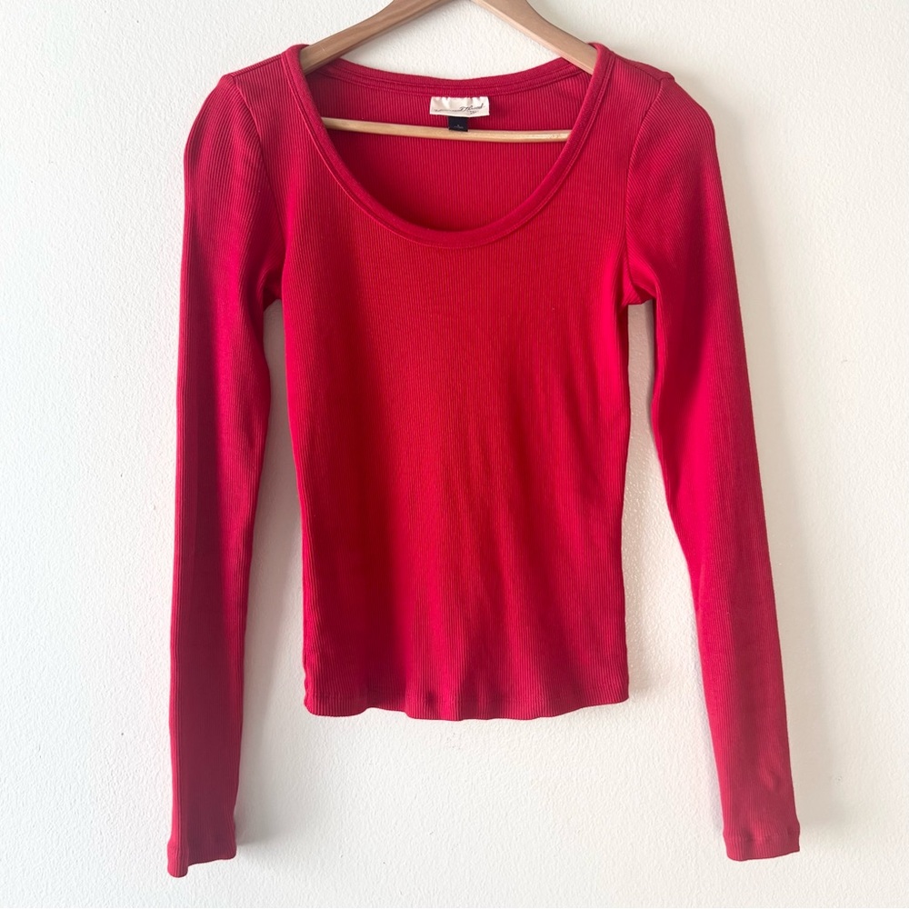 Universal Thread S Womens Long Sleeve Scoop Neck Ribbed Tee Shirt